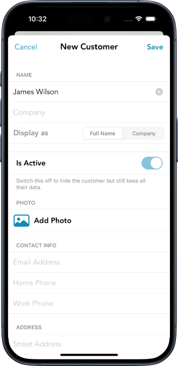 Narvata - Customer details screenshot